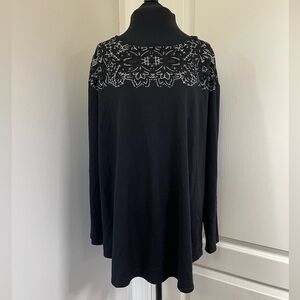 Ava & Viv Women's Black Blouse Size 1X Plus Long Sleeve Silver Detail cutouts